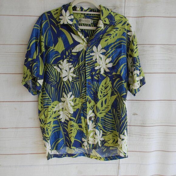 VINTAGE 90'S SANDWICH ISLE BLUE/GREEN MADE IN HAWAII HAWAIIAN BUTTON DOWN SZ S - Picture 2 of 4